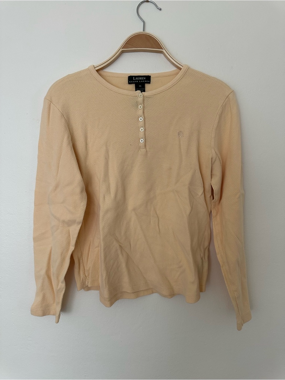 Ralph Lauren Peach Henley Waffle-Knit Top